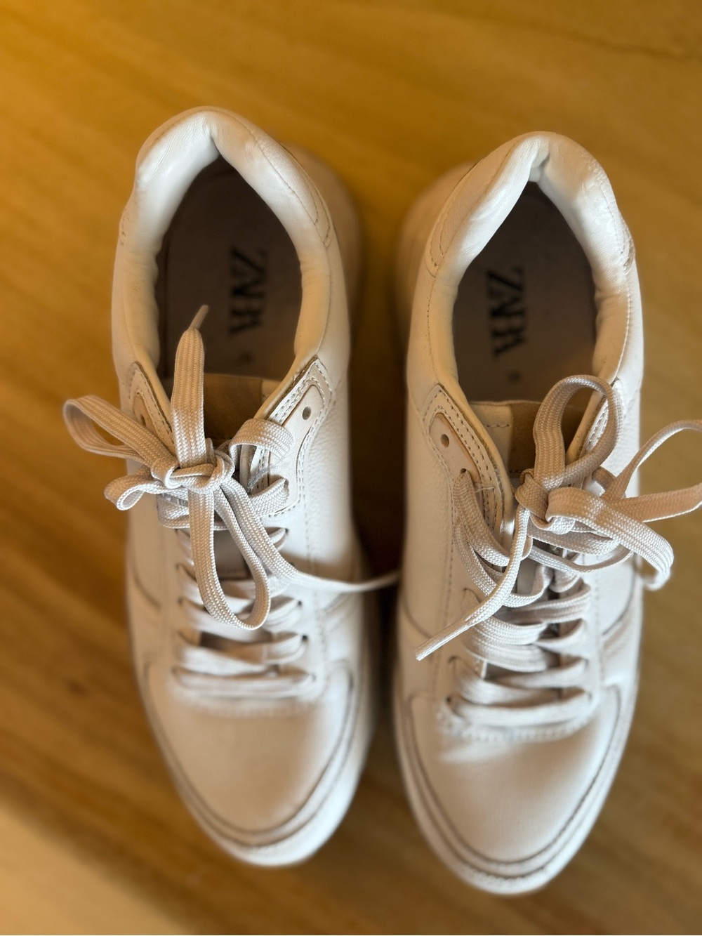 ZARA Cream  faux leather Lace-Up Women’s Sneakers